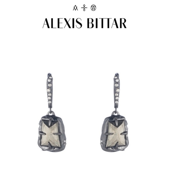 ALEXIS BITTAR • NEW Elements Pyrite Stone Rocky Drop Gunmetal Earrings - Picture 4 of 13